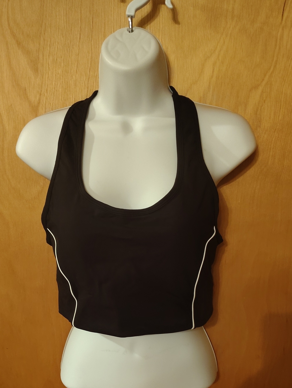 Fabletics Black Racerback Sports Bra with White Piping
